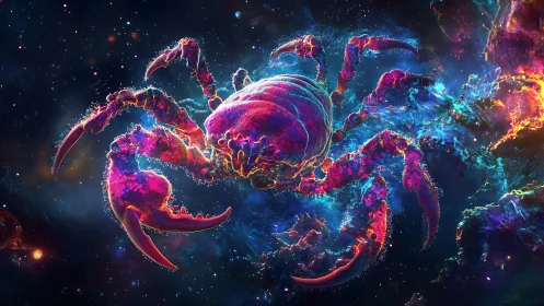Nebula-crab drifting through prismatic starlit tides.