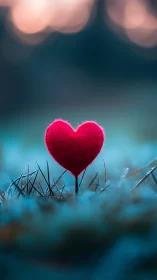 Crimson Heart in Frost. Romantic Conceptual Composition