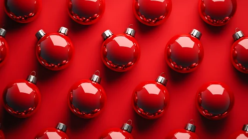 Repetitive red baubles form a glossy modular ornament grid