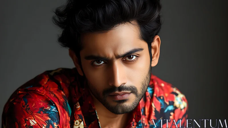 Confident man meets the camera with bold floral shirt energy