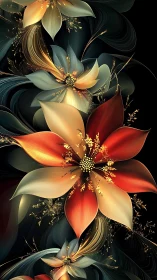 Layered fractal florals unfold in luminous vector gradients