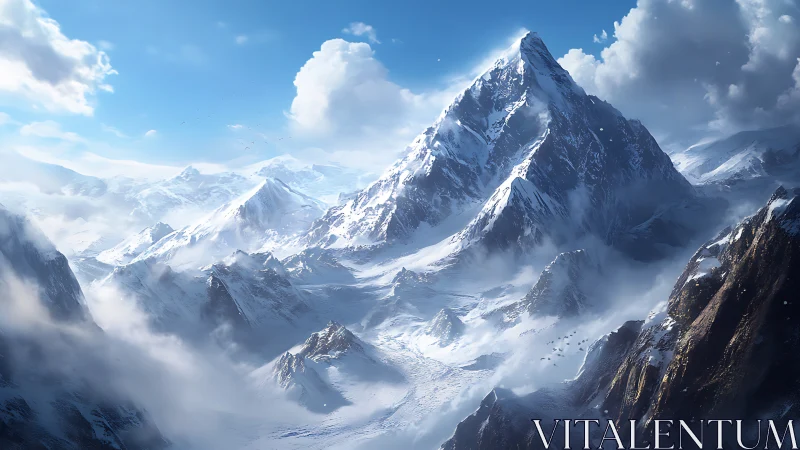 Quiet blue summit wrapped in drifting winter light.