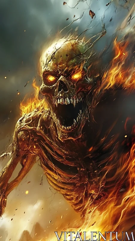 Flaming skeletal demon lunges forward through storm fire
