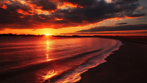 Sunset warmth pours across a peaceful, glowing shoreline