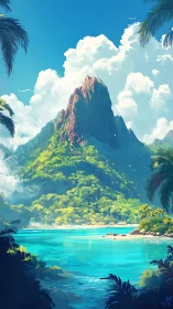 Volcanic Peak Island Paradise. Turquoise Lagoon Haven.