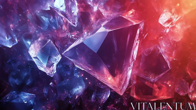 Prismatic crystal cluster under neon violet and ember light.