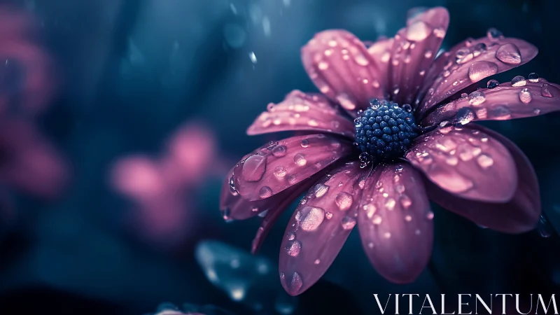 Purple Flower Drenched in Raindrops.