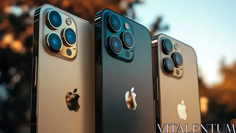 Three modern smartphones show rear camera modules outdoors