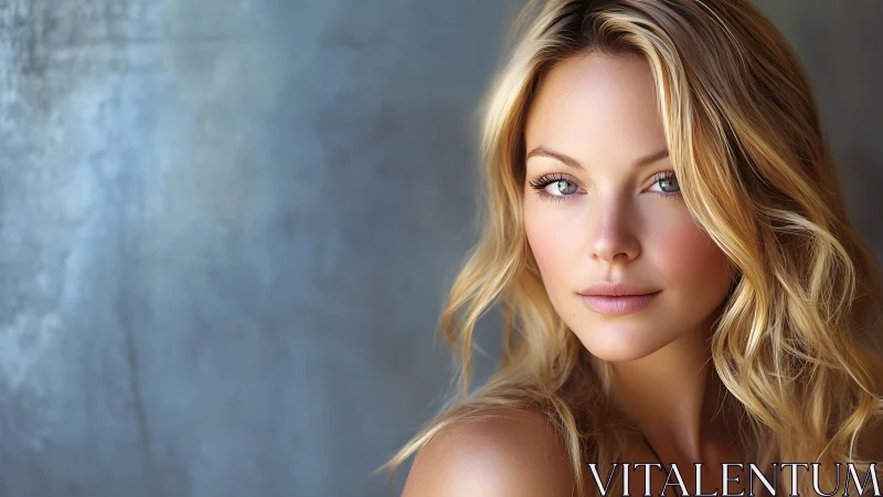 Close-up portrait of woman with long blonde wavy hair.