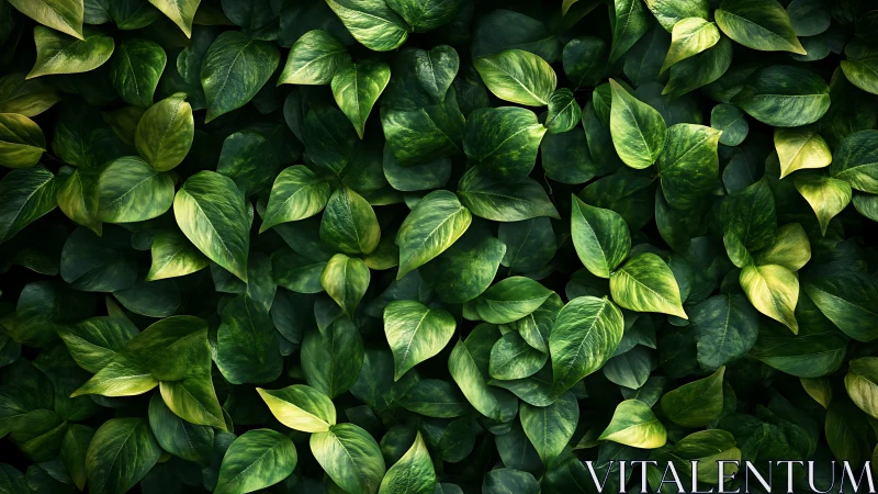 Dense green foliage wall with overlapping glossy leaves.