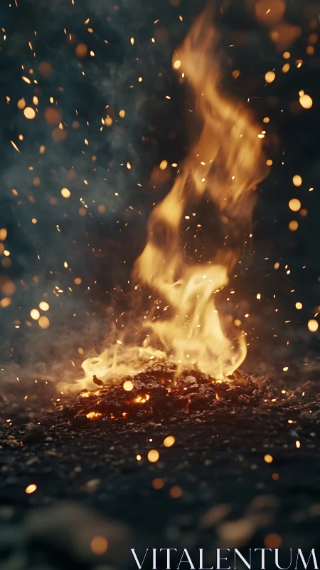 Combustion's Dance: Golden Flames Spiral Through Darkness