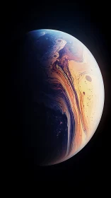 Swirling gas giant planet with molten aurora bands glow