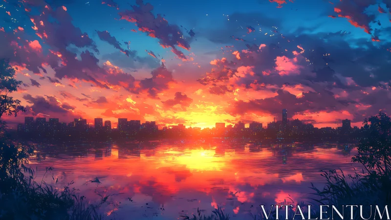 Glowing city skyline leans into a radiant, dreamlike sunset glow