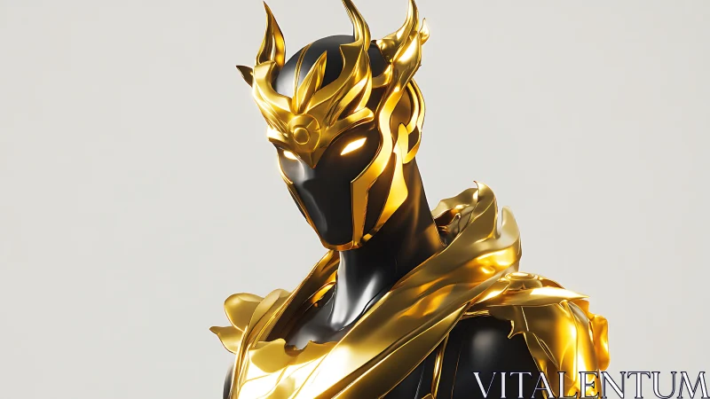 Radiant golden armor embraces a sleek futuristic guardian