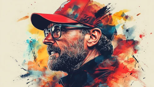 Digital painting portrait with expressive splatter abstraction.