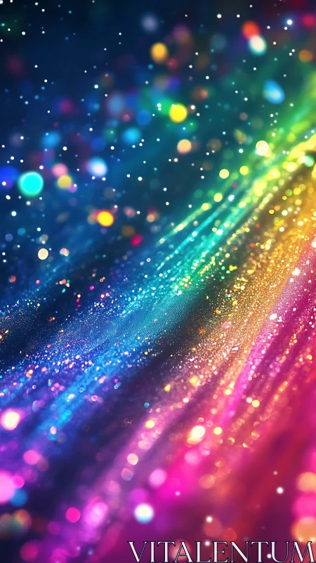 Prismatic glitter waves with luminous bokeh cascade.