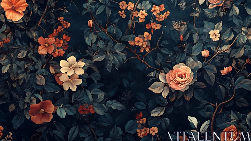 Moody Garden of Orange Blooms Dancing in Darkness