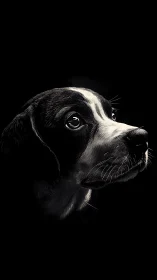 Midnight hound in spotlighted wonder and quiet devotion.