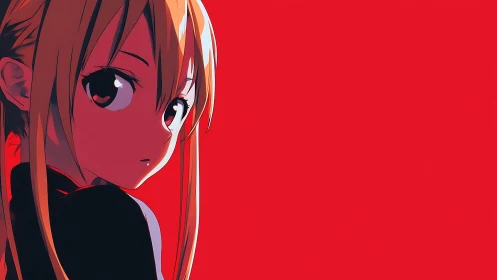 Anime girl portrait against stark red minimalist background