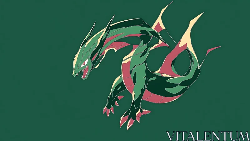 Serpentine emerald dragon coiled in minimalist void.