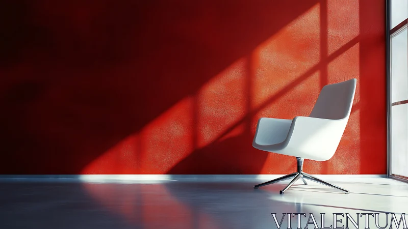 Solitary Silhouette: Modern Chair Bathed in Crimson Light.