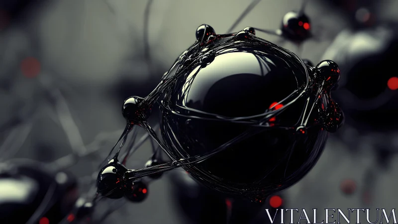 Dark reflective sphere wrapped in glossy filament strands