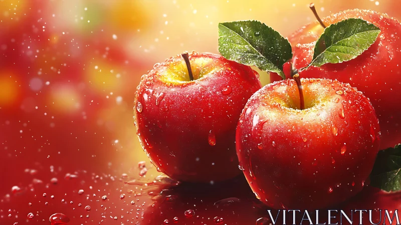 High-saturation macro study of wet red apples under specular light