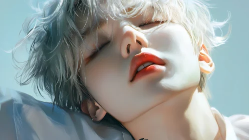 Androgynous portrait basks in soft sunlight and quiet longing