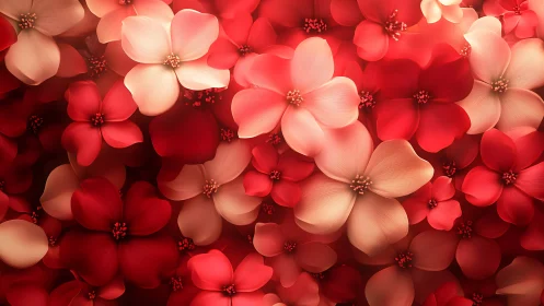 Layered Floral Composition in Red Tones: Digital 3D Rendering.