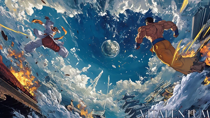 Skyward warriors leap into a cosmic, storm-swept showdown