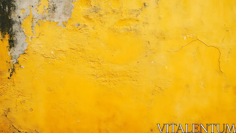 Yellow painted wall shows cracking, peeling, and surface wear