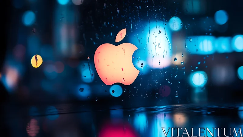 Glowing apple-shaped logo appears behind wet glass surface