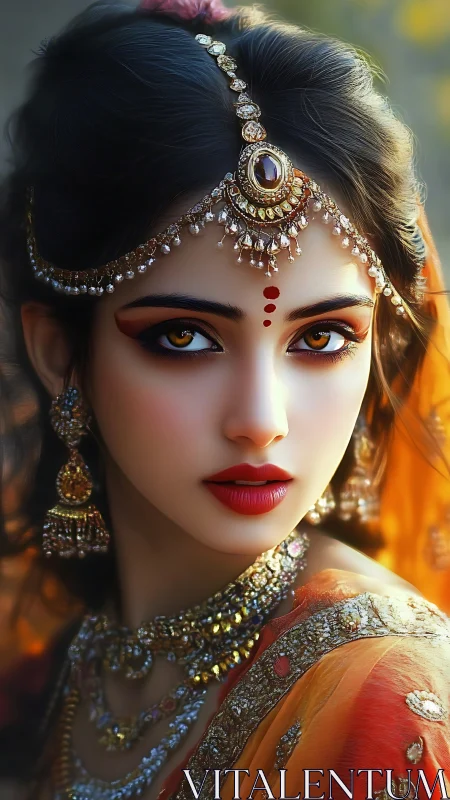 Digital portrait of woman in ornate traditional jewelry.