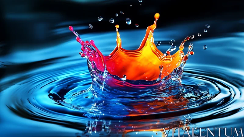 Colorful crown splash dancing across liquid twilight.