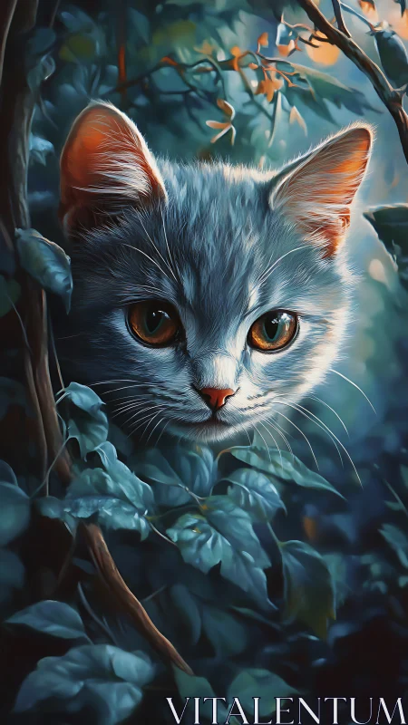 Luminous Forest Cat with Amber Eyes.