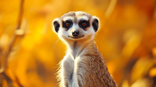 High-detail meerkat portrait against warm defocused bokeh field