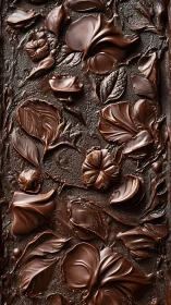 Textured dark chocolate floral relief with sculpted petals.