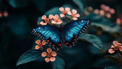 Butterfly rests on clustered flowers in shallow depth of field
