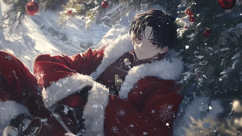 Cozy winter Santa moment with a gentle, thoughtful gaze.