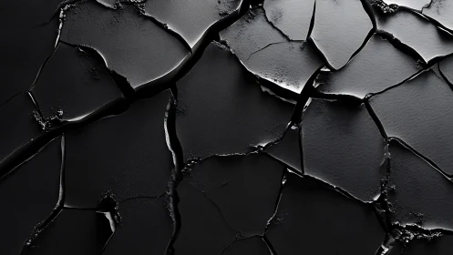 Cracked black surface forms irregular polygonal segments