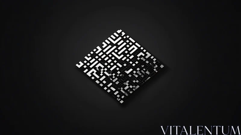 Isometric black white data grid forms floating abstract square