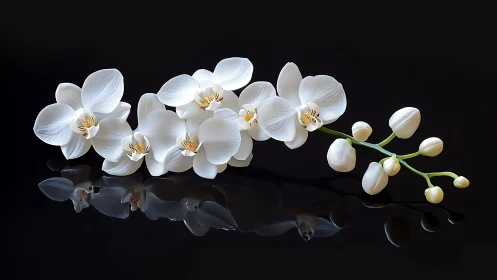 White Orchids on Dark: Elegant Reflection Study