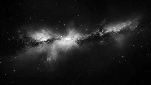 Monochrome nebula band stretching across star field sky.