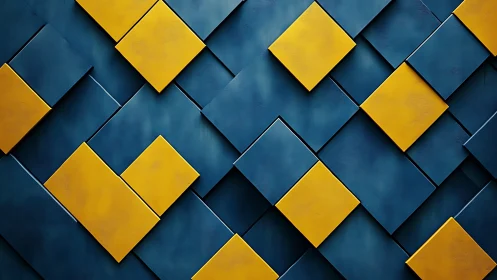 Yellow squares dance atop deep blue tiles in crisp rhythm