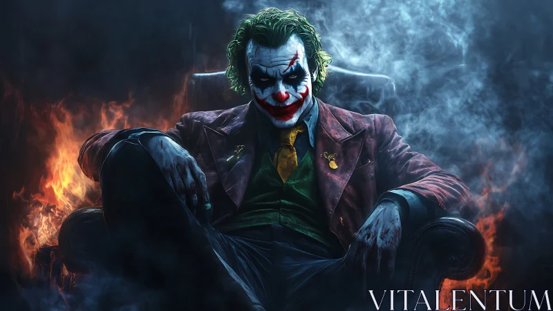 Laughing chaos reclines while fire and smoke crown his throne