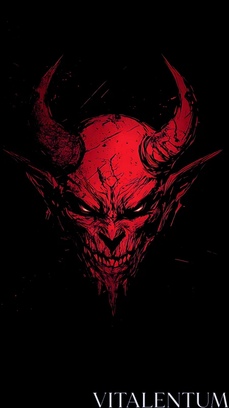 Red horned demonic skull illustration occupies black background