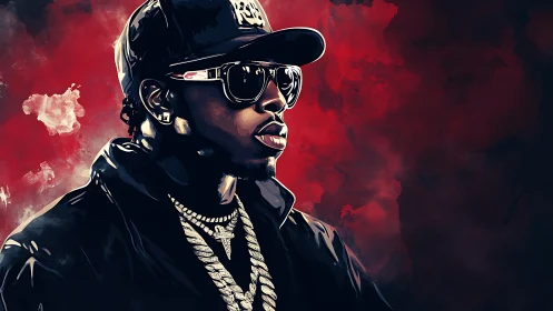 Streetwear portrait explodes against deep red smoke field.