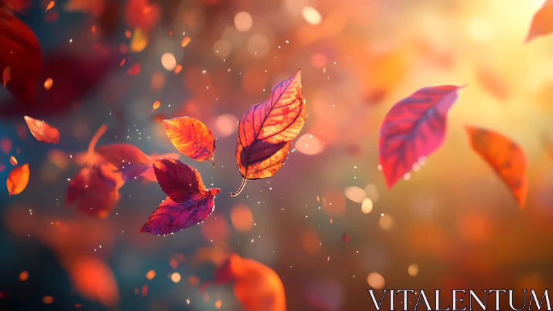 Digital painting of autumn leaves in luminous shallow focus.