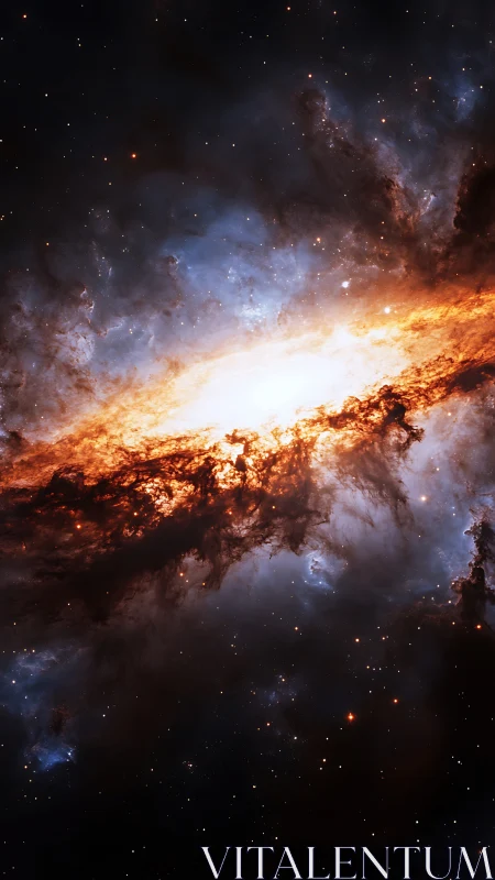Blazing galactic core erupts through cold interstellar clouds
