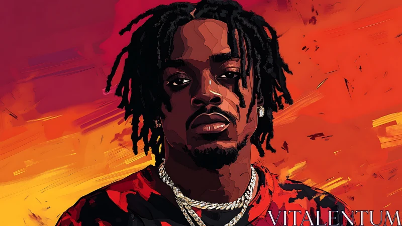 Vector portrait of man in red shirt against warm gradient background